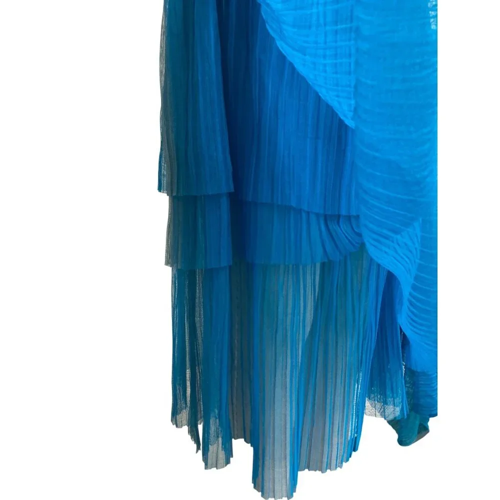 Vintage Shaw Benitez Blue Pleated Asymmetrical Skirt Made In Italy - Picture 4 of 11